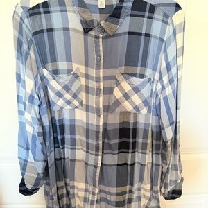 Cato Men's Casual Blue and White Plaid Shirt
